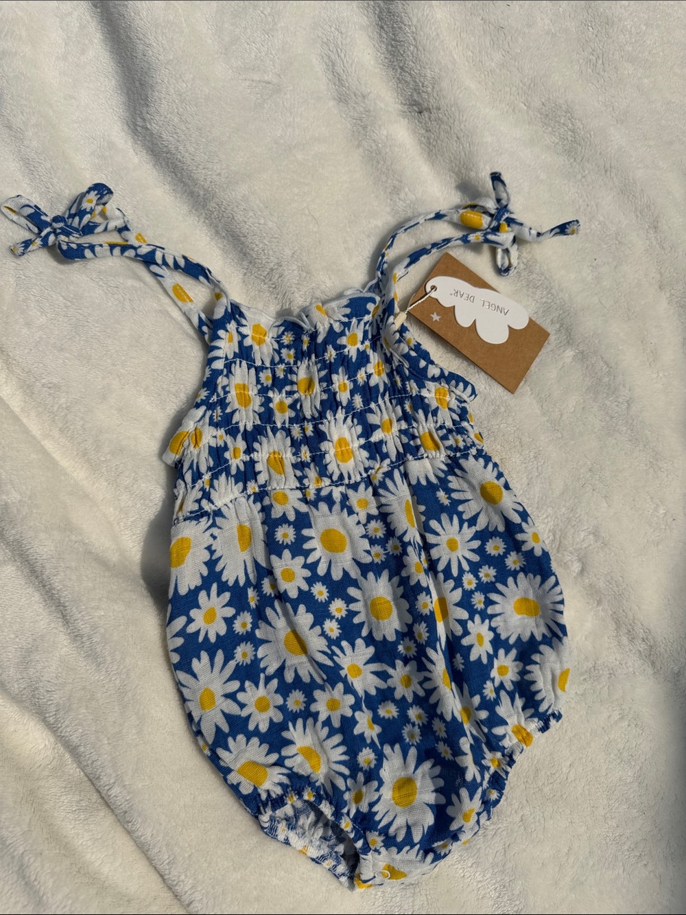 Angel Dear Blue Daisy Tie-Shoulder Baby Romper
